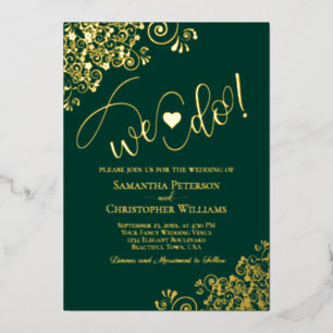 Wir heiraten! Süße moderne Hochzeit Smaragdgrün &  Folieneinladung