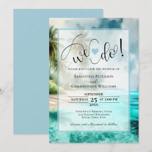Wir heiraten! Tropischer Strand & Palmen Hochzeit Einladung