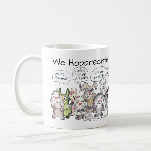 Wir hoffen euch 19 Cartoon Rabbits Kaffeetasse (Links)