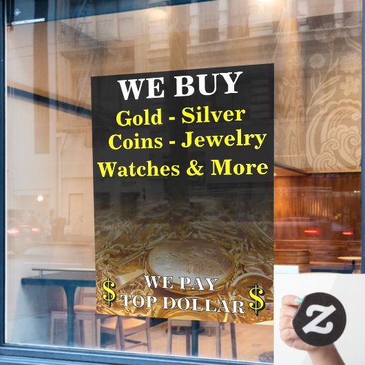 Wir kaufen Gold Silbermünzen Schmuck Shop Riesig Fensteraufkleber (Café-Fenster)