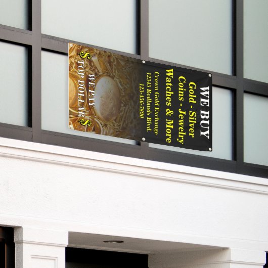 Wir kaufen Gold Silbermünzen Schmucksäcke Banner (Äußeres Gebäude)