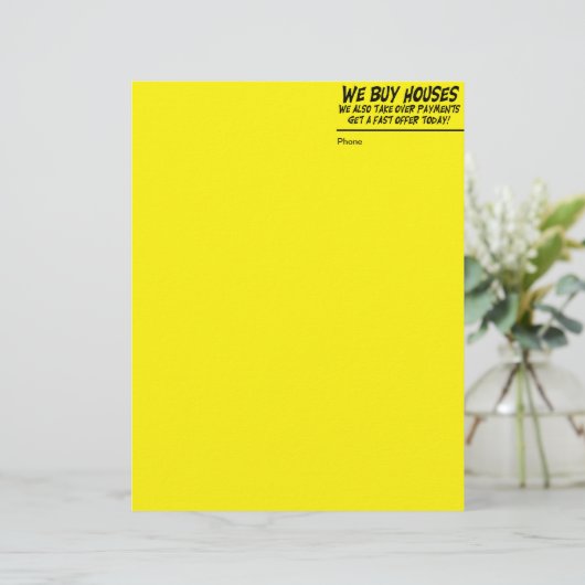 Wir kaufen Häuser gelben Buchstabe-Kopf Briefkopf (Stehend Vorderseite)