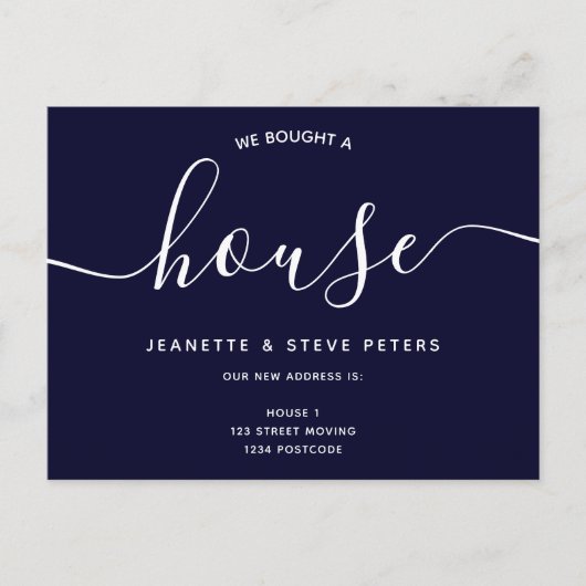 Wir kauften eine blaue, einfache Schrift, die sich Ankündigungspostkarte (Vorderseite)