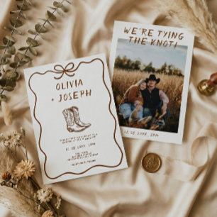 Wir knüpfen den Knoten Western Ranch Foto-Hochzeit Einladung