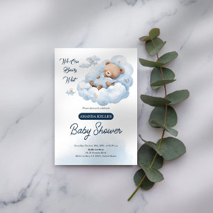 Wir können abwarten - Niedlich Blue Bear Baby Dusc Einladung