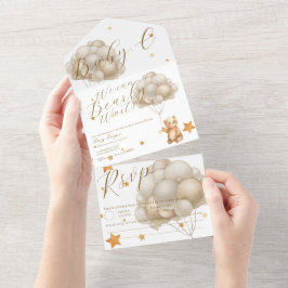 Wir können Babyduschballons frühzeitig abwarten All In One Einladung