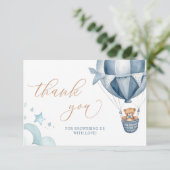 Wir können Babydusche frühzeitig abwarten Dankeskarte (Stehend Vorderseite)