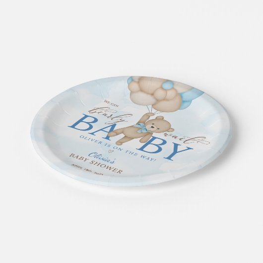 Wir können Babydusche frühzeitig abwarten Pappteller (Schrägansicht)