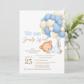 Wir können Bear Balloon Baby Boy Dusche warten Einladung (Stehend Vorderseite)