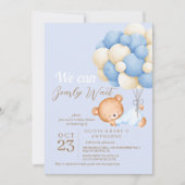 Wir können Bearly Wait Teddy Balloon Baby Boy Dusc Einladung (Vorderseite)