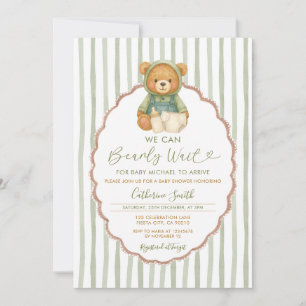 Wir können Bearly warten Baby Dusche grünen Streif Einladung