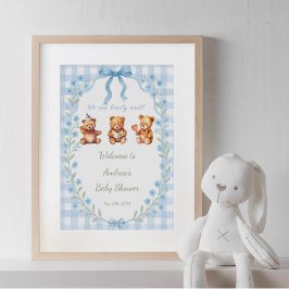 Wir können bearly warten Floral Blue Gingham Willk Poster