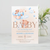 Wir können Boho Blue Beige Baby Dusche frühzeitig  Einladung (Stehend Vorderseite)