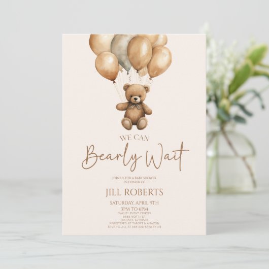 Wir können Boho Teddy Bear Baby Dusche frühzeitig Einladung (Stehend Vorderseite)