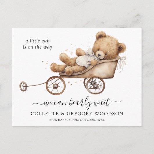 Wir können den Teddybär frühzeitig abwarten Ankündigungspostkarte (Vorderseite)