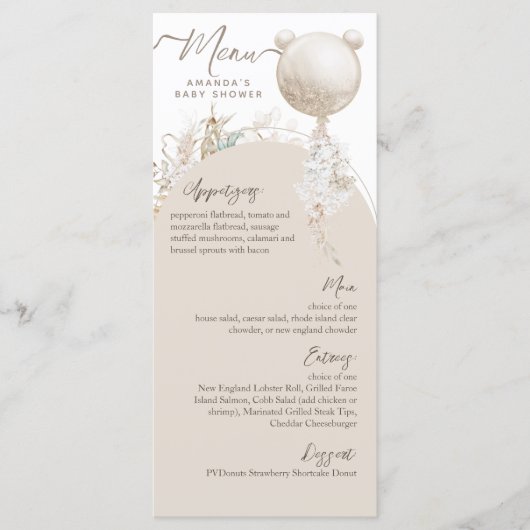 Wir können die moderne Boho Babydusche warten Menükarte (Vorderseite)