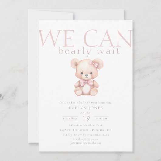 Wir können die Pink Girl Bear Baby Dusche Einladung (Vorderseite)