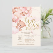 Wir können die Teddy Baby Girl Dusche frühzeitig a Einladung (Stehend Vorderseite)