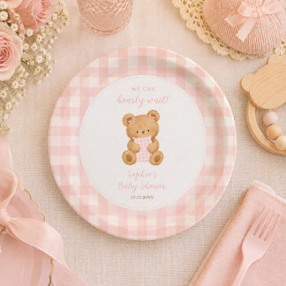 Wir können es kaum erwarten Bär Mädchen Baby-Party Pappteller