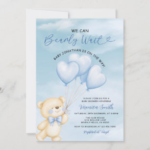 Wir können es kaum erwarten Blaue Luftballon Babyp Einladung
