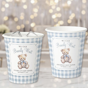 Wir können es kaum erwarten, Blaues Bärchen-Baby-P Pappbecher