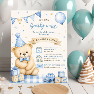 Wir können es kaum erwarten Blaues Teddybär-Baby-P Einladung