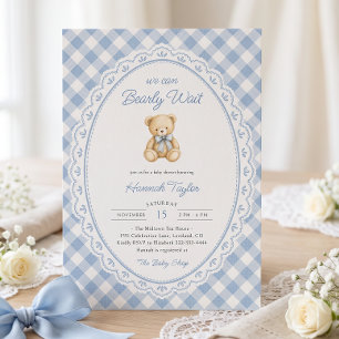 Wir können es kaum erwarten Blaues Teddybär-Baby-P Einladung