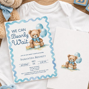 Wir können es kaum erwarten Blaues Teddybär-Jungen Einladung