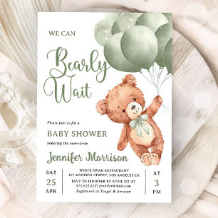 Wir können es kaum erwarten, Grüner Teddybär Baby  Einladung