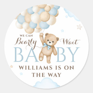 Wir können es kaum erwarten, Luftballon-Bär-Baby-J Runder Aufkleber