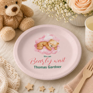 Wir können es kaum erwarten, niedlicher Bär, Baby- Pappteller