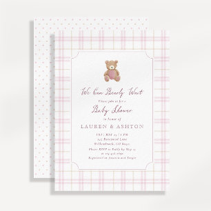 Wir können es kaum erwarten Preppy Pink Teddy Baby Einladung