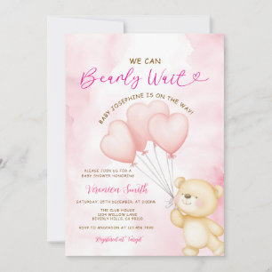 Wir können es kaum erwarten rosa Ballon Mädchen Ba Einladung