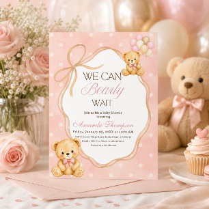 Wir können es kaum erwarten Rosa Bär Mädchen Baby- Einladung