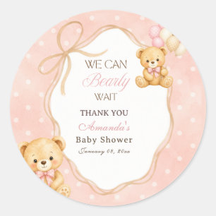 Wir können es kaum erwarten Rosa Bär Mädchen Baby- Runder Aufkleber