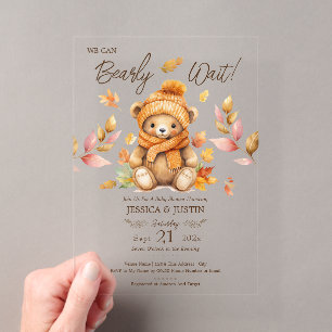 Wir können es kaum erwarten Rosa Herbst-Baby-Party Acryleinladungen