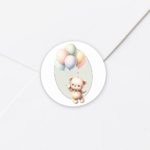Wir können es kaum erwarten süßer Bär Ballon Babyp Runder Aufkleber