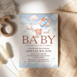 Wir können es kaum erwarten Teddy Bär Blau Baby-Pa Einladung