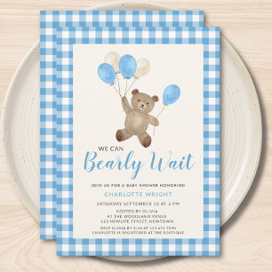 Wir können es kaum erwarten Teddy Bär Blau Baby Sh Einladung