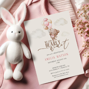 Wir können es kaum erwarten Teddybär Baby Mädchen Einladung