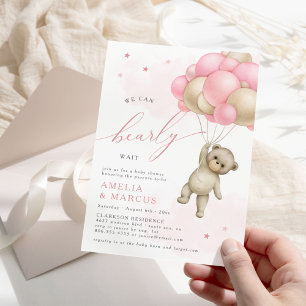Wir können es kaum erwarten Teddybär Babymädchen-P Einladung