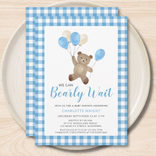 Wir können es kaum erwarten Teddybär Blau Baby-Par Einladung