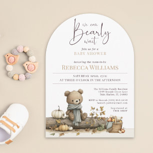 Wir können es kaum erwarten Teddybär Herbst Babypa Einladung