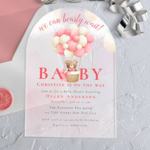 Wir können es kaum erwarten Teddybär Mädchen Baby- Acryleinladungen
