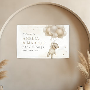 Wir können es kaum erwarten Teddybär neutrale Baby Banner