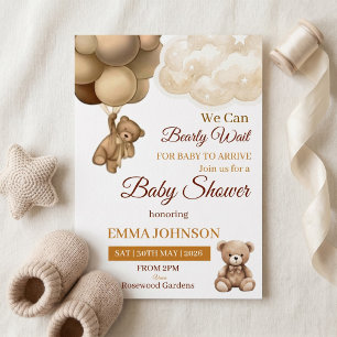 Wir können es kaum erwarten Teddybär neutrale Baby Einladung