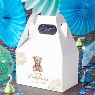 Wir können es kaum erwarten Teddybär neutrale Baby Geschenkschachtel