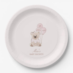 Wir können es kaum erwarten Teddybär Rosa Babypart Pappteller