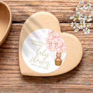 Wir können es kaum erwarten Teddybär Rosa Babypart Runder Aufkleber