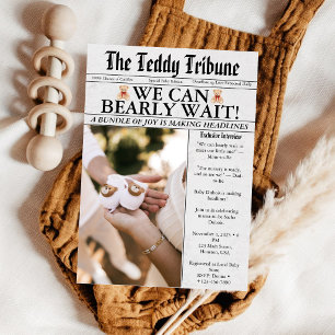 Wir können es kaum erwarten TeddyBear Zeitung Baby Einladung